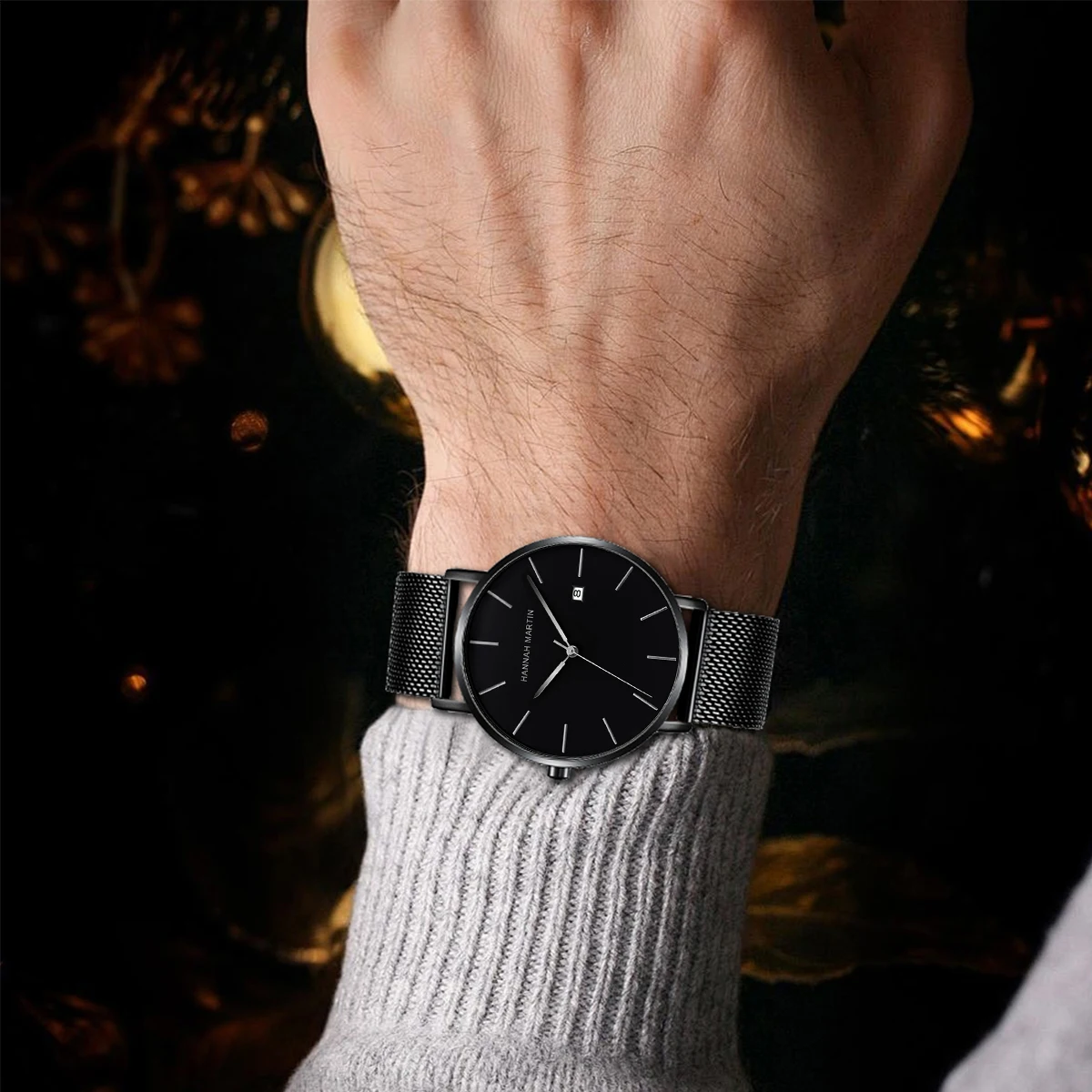 Classic Bauhaus Design Men Watch Dark Blue  Japan Quartz Waterproof Stainless Steel Fashion Business Calendar Ultra Thin Watches 5