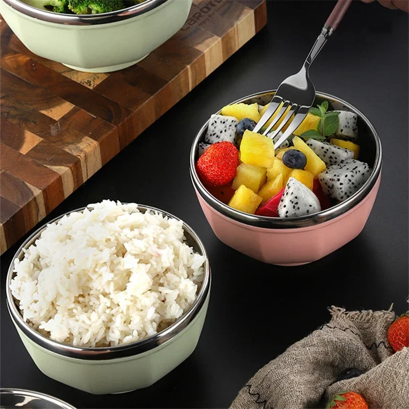 304 Stainless Steel Double Layer Anti-Scalding Rice Bowl Home Tableware Ramen Noodles Fruit Salad Bowls Kitchen Food Container