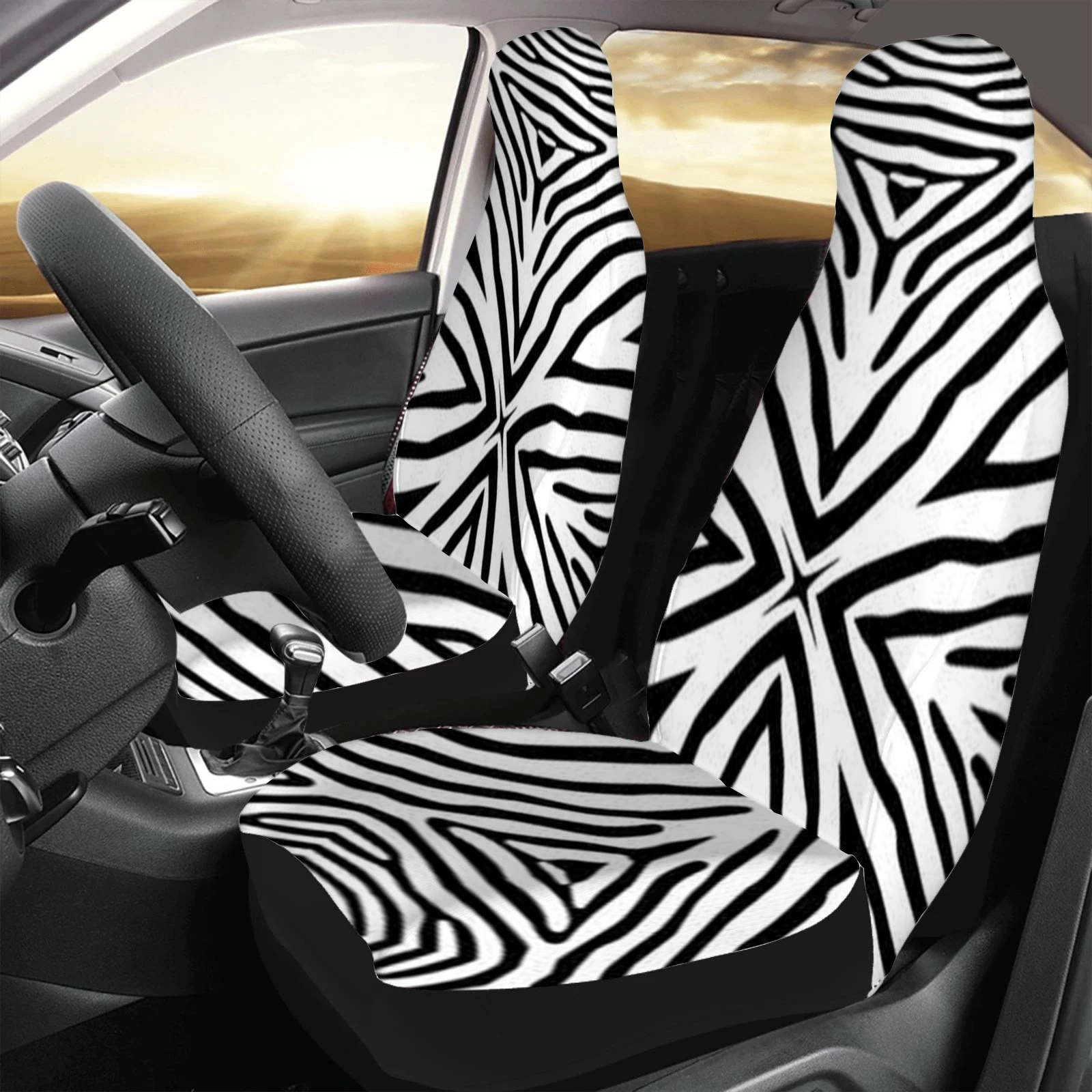 

zebra-stripe print Flower car accessories Front Seat Covers Set of 2 for Vehicle Car SUV Truck Van Seat Protector Accessory Deco