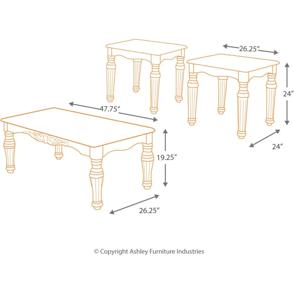 North Shore traditional faux marble 3-piece table set includes coffee table and 2 end tables cafe furniture set for living room