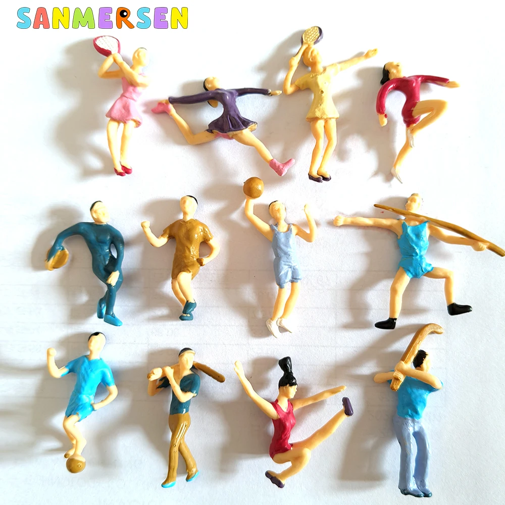 12pcs Miniature Figures Model Sport Scene Painting Figurine Static Landscape Model Layout Scenery Diy Miniature Dioramas Display