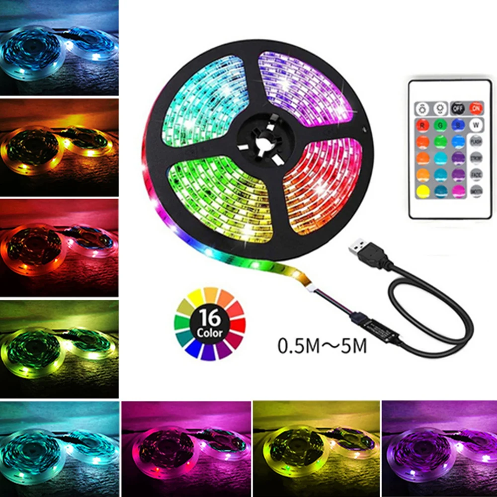 

TV BackLighting LED Strip Lights 5050RGB DC5V Colorful 3keys 24keys 44keys Control USB Neon Light for Room Decor Festive Lights