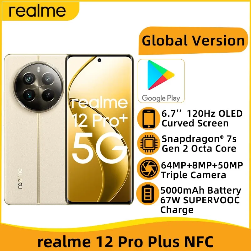 Смартфон глобальная версия realme 12 Pro Plus, Snapdragon 7s, Gen 2, Восьмиядерный, экран 6,7 дюйма, камера 64 мп, фотосессия 5000