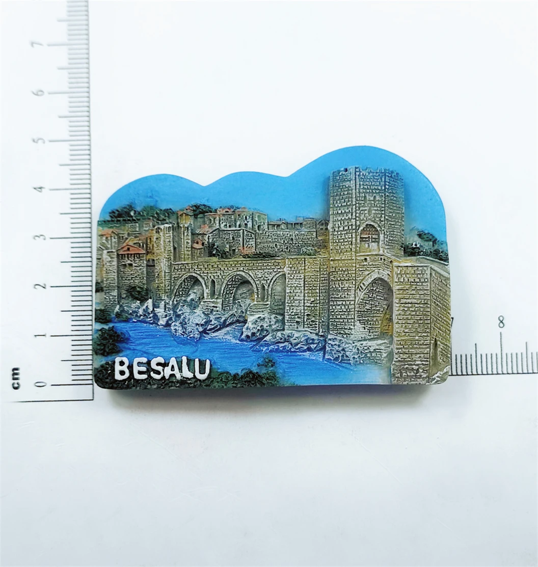 Besalu 스페인 3D 냉장고 자석 기념품 선물, 송진 수제 Besalu 냉장고 자석, 가정 및 주방 장식 컬렉션