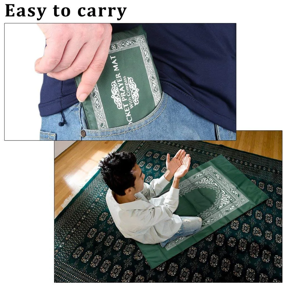 100x60cm Useful Portable Prayer Rug with Compass Kneeling Poly Mat for Muslim Islam Waterproof Prayer Mat Carpet With Bag 5