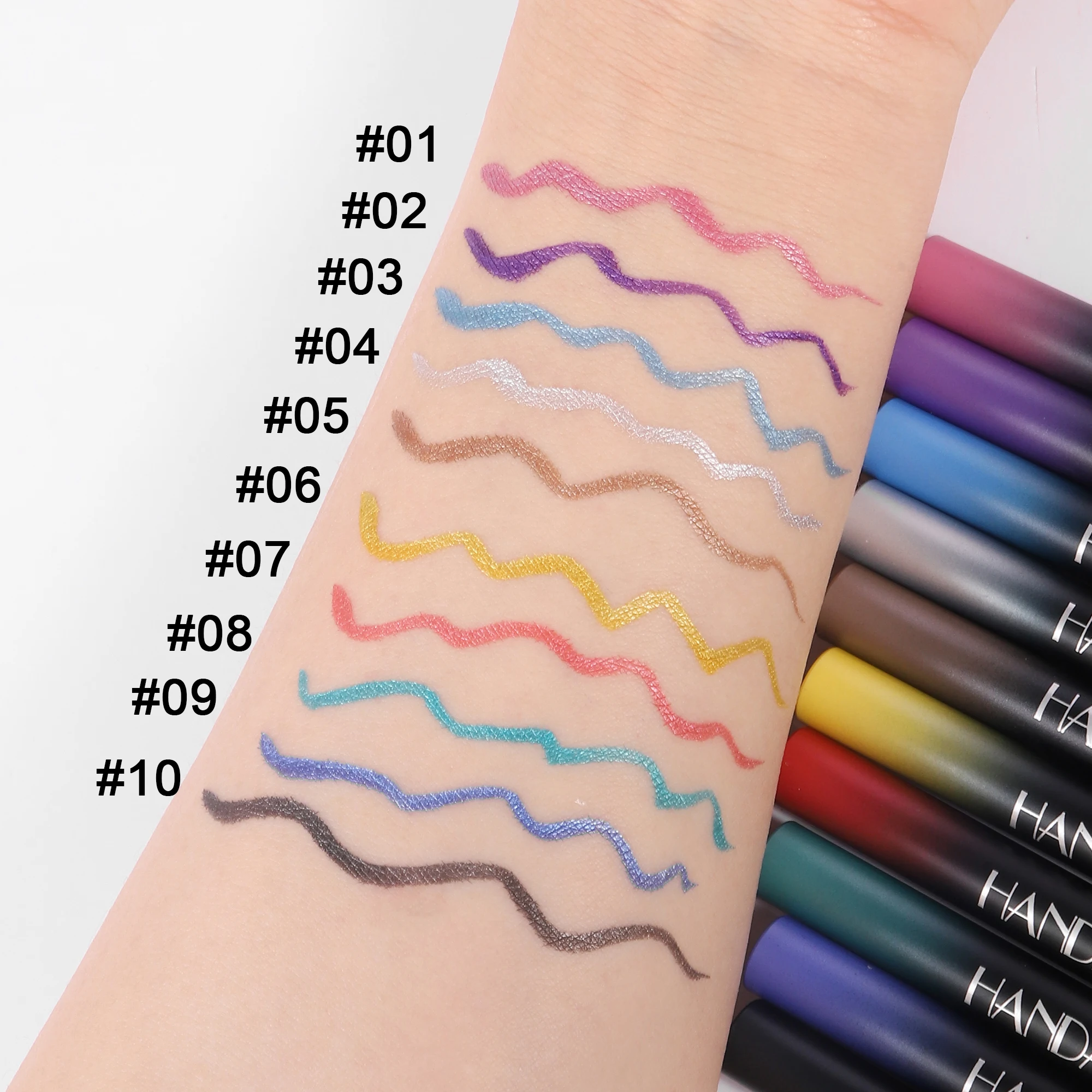 HANDAIYAN 10 Colors Glitter Liquid Eyeliner Long-wearing, waterproof and non-smudging metallic shimmer color eye Liner pens 4