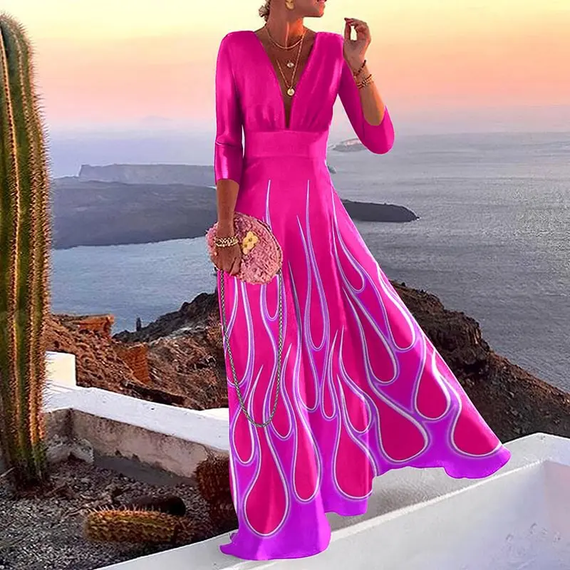 

Women Elegant Sexy Deep V Neck Sleeveless Dress Ladies Fashion Beach Dress Retro Floral Printed Party Long Dress Vestidos