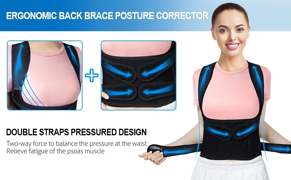 Description Picture 5 of itemBack Brace Posture Corrector Neck Shoulder Lumbar Adjustable Back Support Belt Improve Hunchback Pain Relief Women & Men Gym New