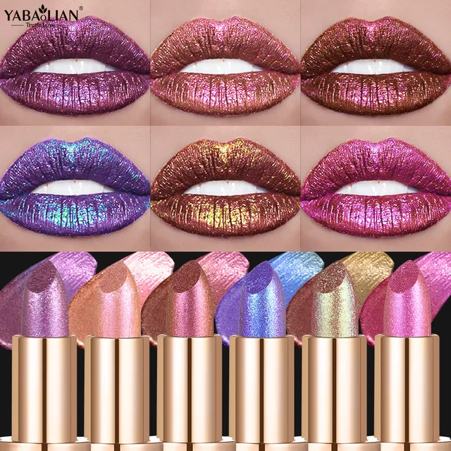 Metallic Violet Chameleon Lipstick Color Changing Matte Glitter Diamond Lipstick Waterproof Pearl Shine Lip Gloss Sexy Makeup