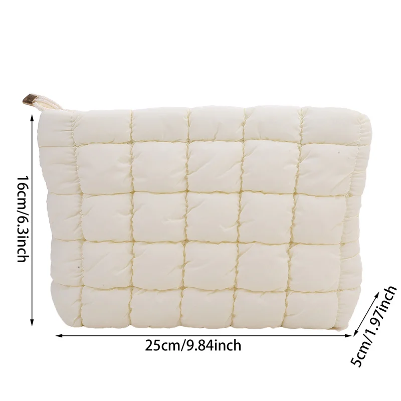 Women Cosmetic Pouch Cotton Padded Quilted Makeup Pouch Large Capacity Makeup Organizer Tote Bag Solid Color Cosmetic Handbags 5