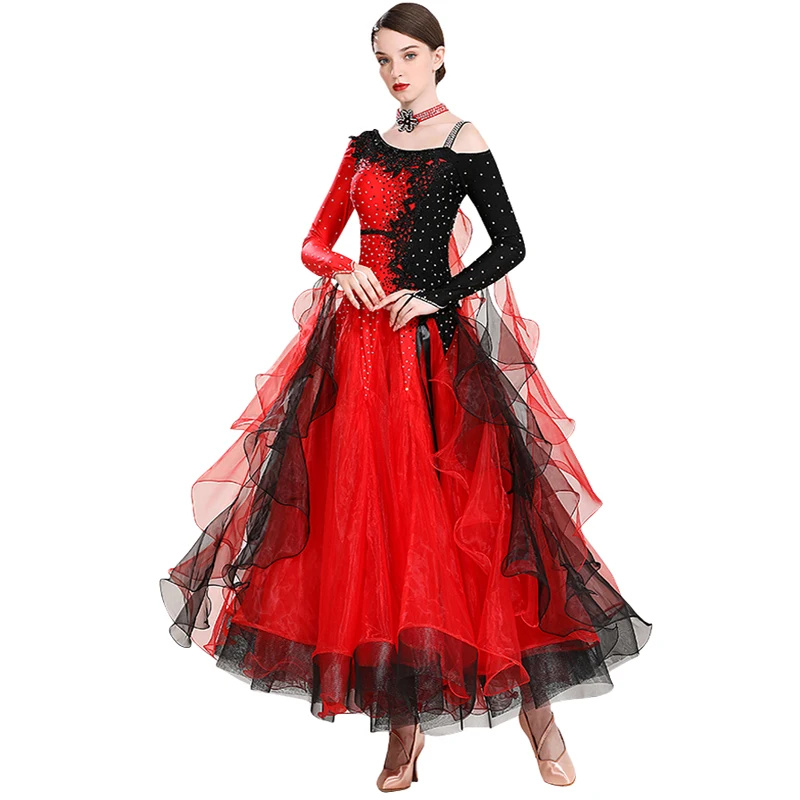 

1Pcs/Lot Inclined Shoulder Splicing Bright Ballroom Dance Competition Dress For Women Waltz Dancing Dress Evening Party Gown