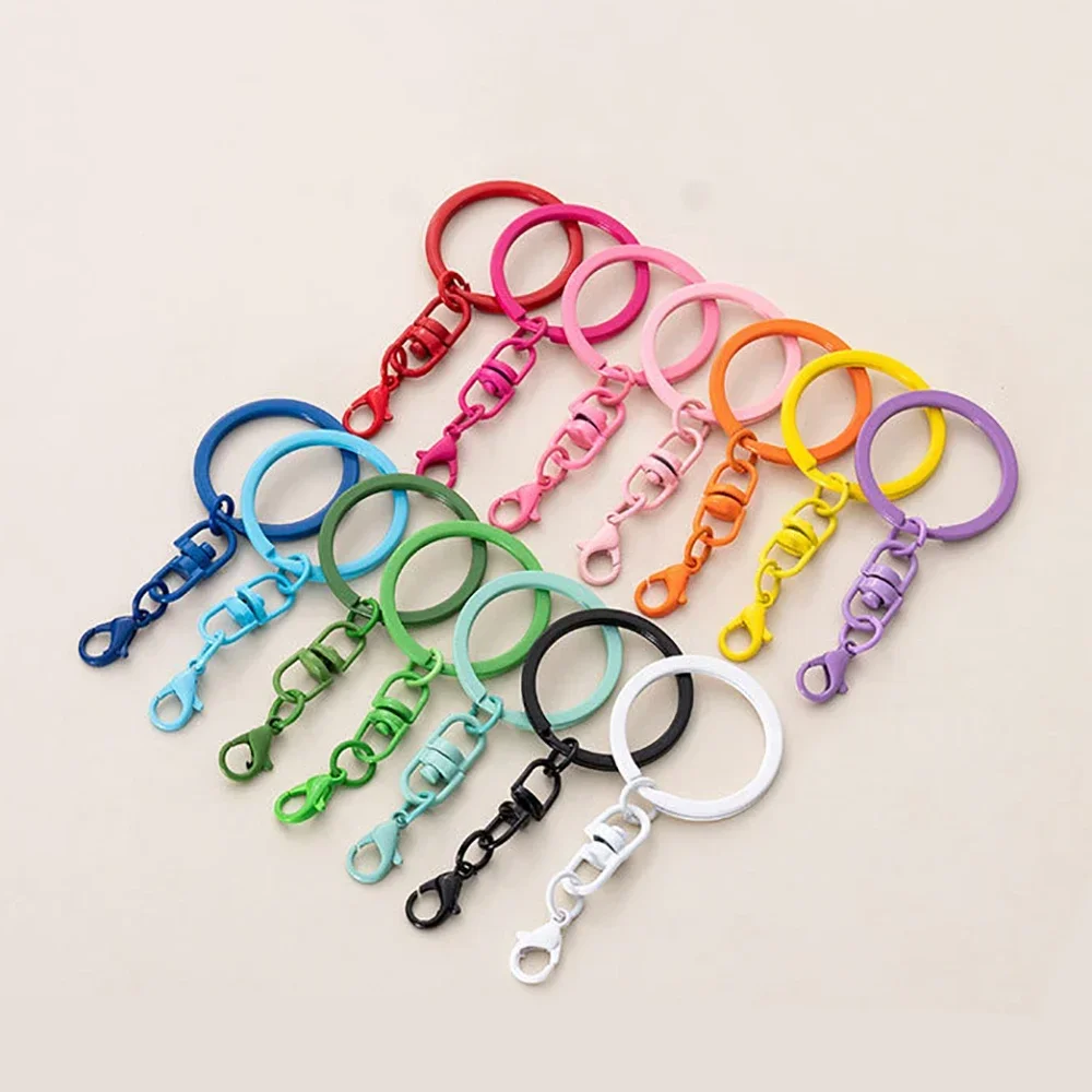 100pcs Metal Colorful Keyring Keychain Split Rings Key Ring Lobster Clasp Key Pendant Chains Keychains Climbing Buckle Carabiner