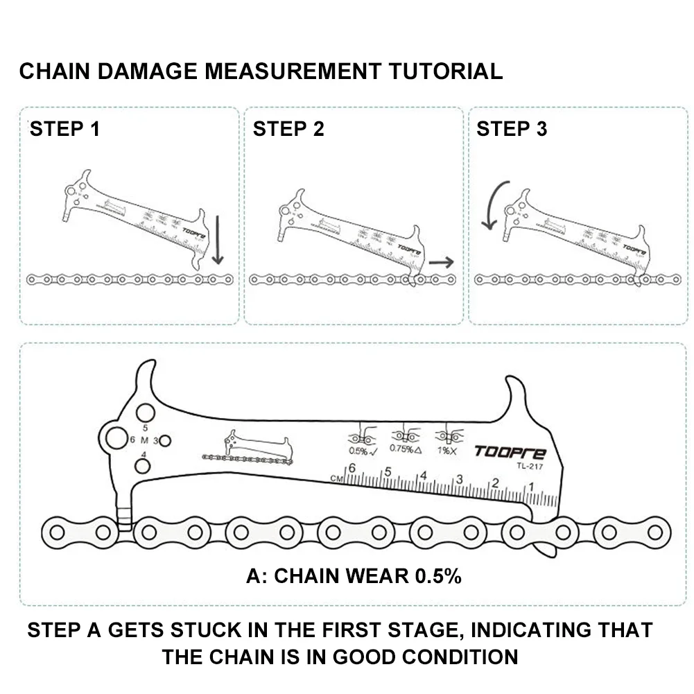Bicycle Chain Wear Indicator Ruler Repair Tool Stainless Steel Mountain Road Bike Chain Gauge Measurement Checker Screw Diameter