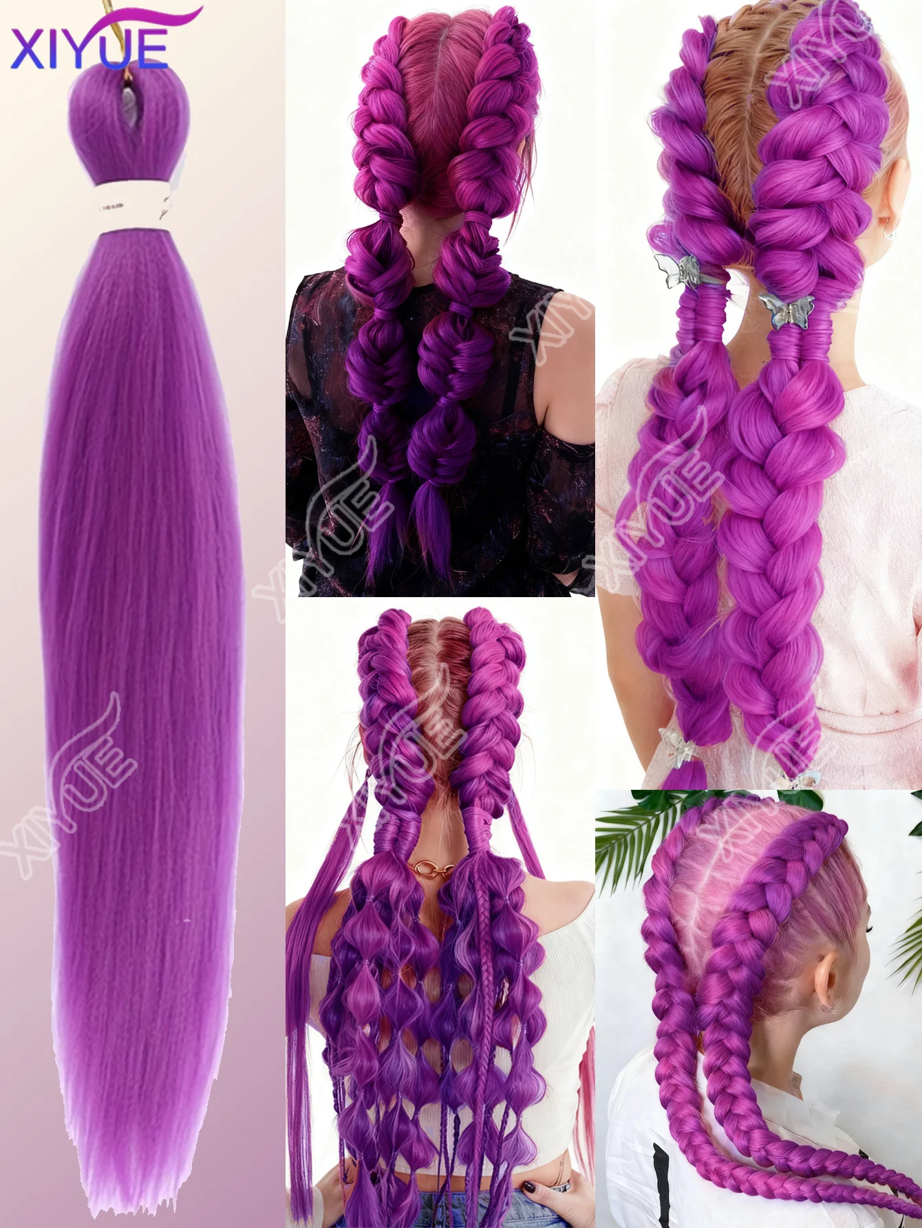 XY Long Purple Braiding Hair Pre Stretched Synthetic Braiding hair Extensions for Braids, Purple Hair Extensions for Stage Party