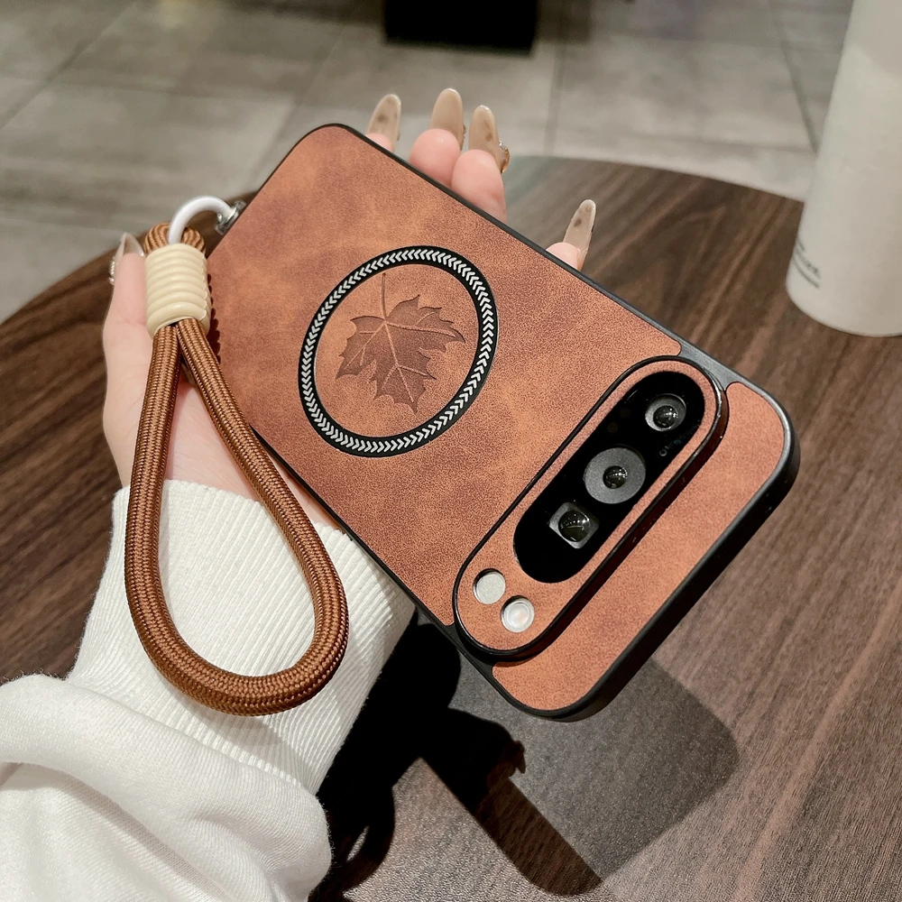 Luxury Maple Leaves Magnetic Leather Wrist Strap Case