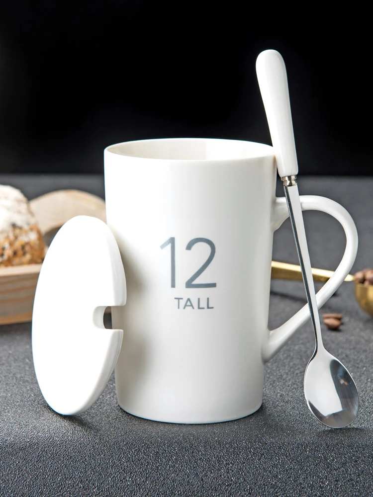 

Ceramic Mark Mug Household Water Cup with Lid Spoon Male Female Raw Couple Coffee Cup Office Tea Cup Gift Box580ML