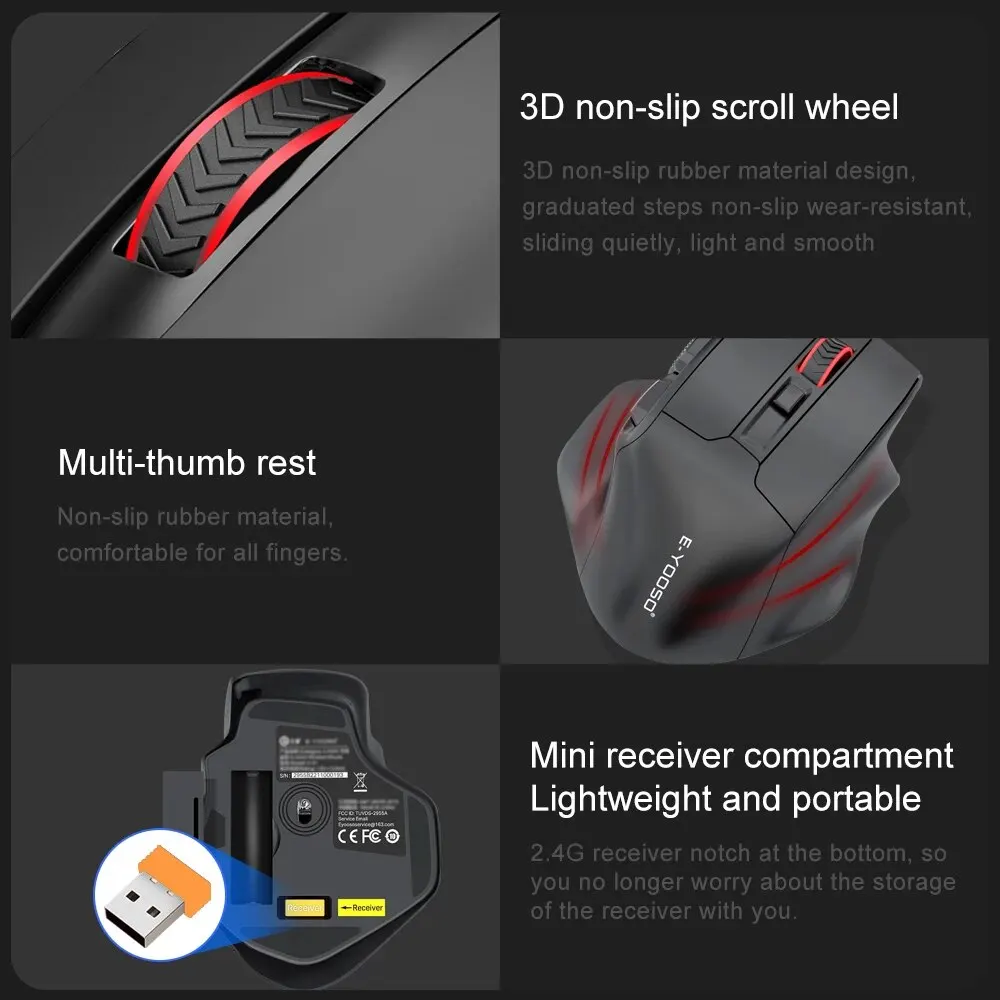 E-YOOSO X-31 USB 2.4G Wireless Gaming Large Mouse for Big Hands PAW3212 4800 DPI 5 Buttons for Gamer Mice Computer Laptop PC — view 5