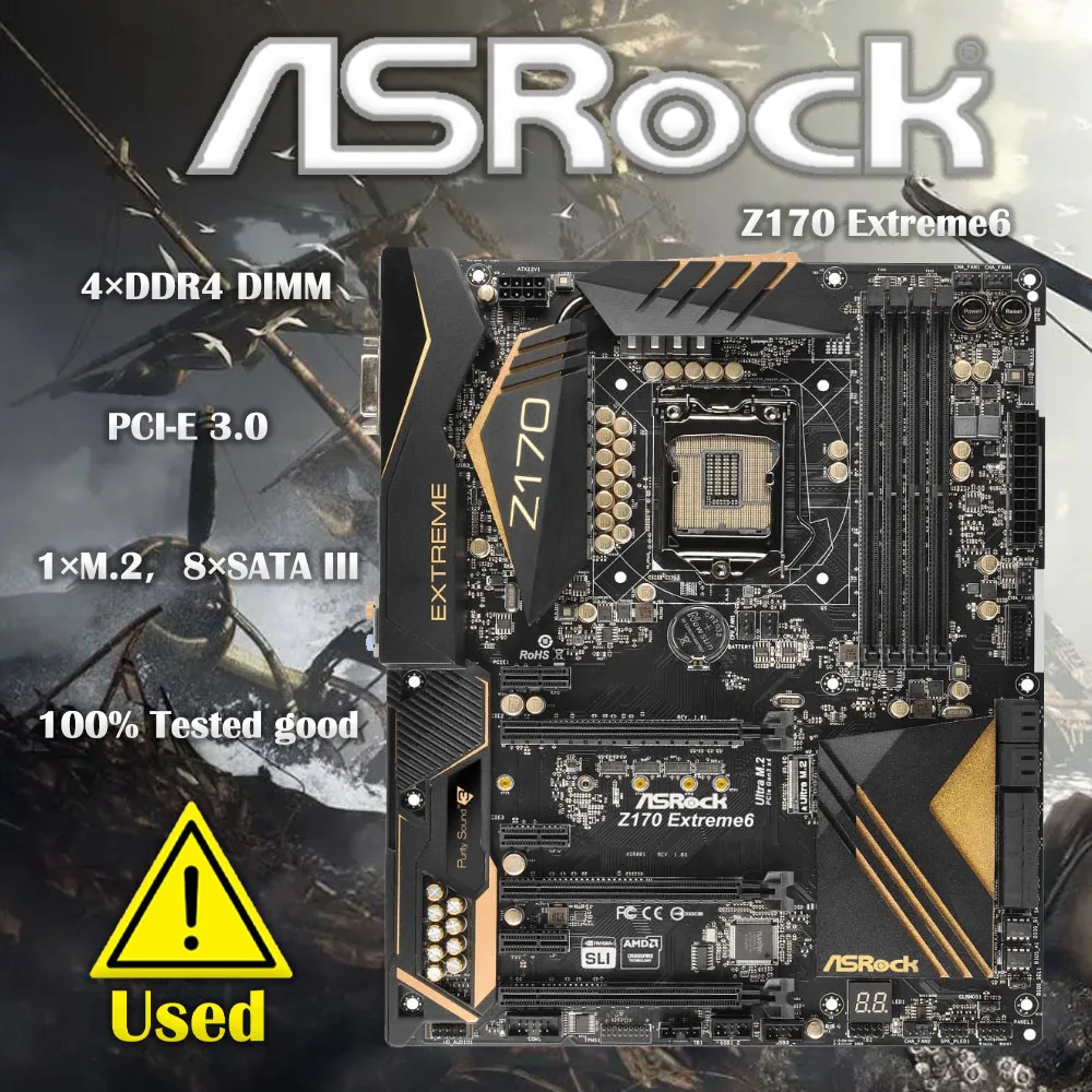 

Used GA 1151 ASRock Z170 Extreme6 Motherboard Intel Z170 4xDDR4 64GB ATA3 USB3.0 M.2 HDM For Core i5-6500 i3-7100