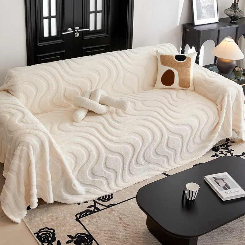 Winter All-Inclusive Sofa Cover Blanket Solid Color Plush Sofa Cover Multifunctional Decorative Blankets Simple Seat Covers