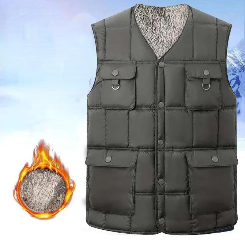 

Men Vest Jacket Warm Sleeveless Jackets Winter Thickened Plus Coat Autumn V-Collar Casual Waistcoat Brand Clothing for Warm L42