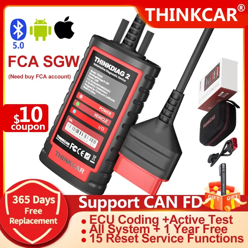 

THINKCAR THINKDIAG 2 OBD OBD2 Scanner Auto Diagnostic Tools OBD2 Bluetooth Car Diagnosis Full System 16 Resets CAN FD ECU Coding