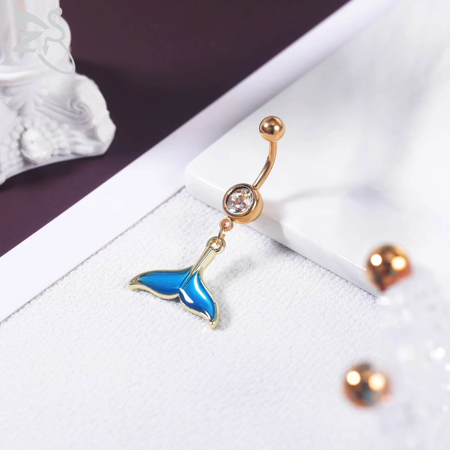 ZS 1 PC Cute Shell Pendant Belly Button Ring Moonstone Drop Belly Rings 14G Stainless Steel Summer Flower Navel Piercing Jewelry