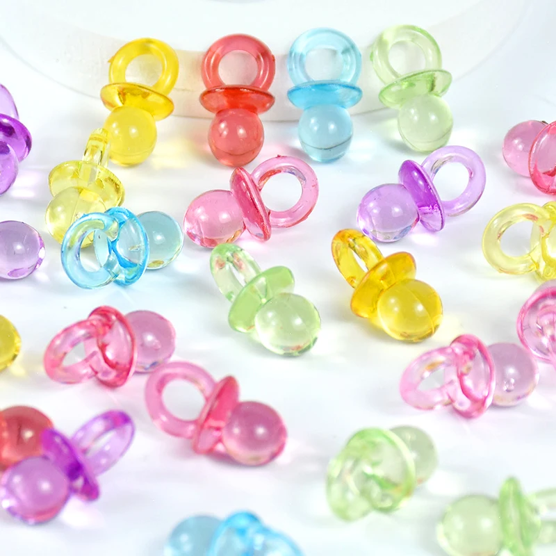 50 Stück Mini-Schnuller aus Acryl, blau, rosa, Geschlecht offenbaren, Tischstreuer für Babyparty, Kindergeburtstag, Party-Dekorationszubehör