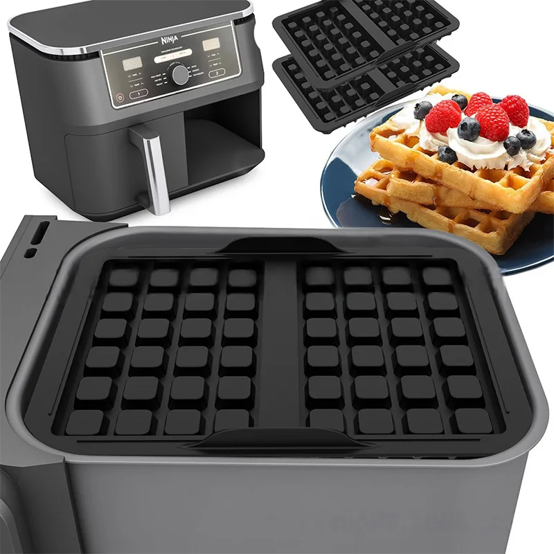 Silicone Waffle mold,Non Stick Waffle Liner,Reusable Waffle Baking Tins Compatible with Ninja Hot Air Fryer AF300EU,AF400EU,AF451EU, SL400EU and AF500DE,Belgian Waffles Waffle mold-2Pcs