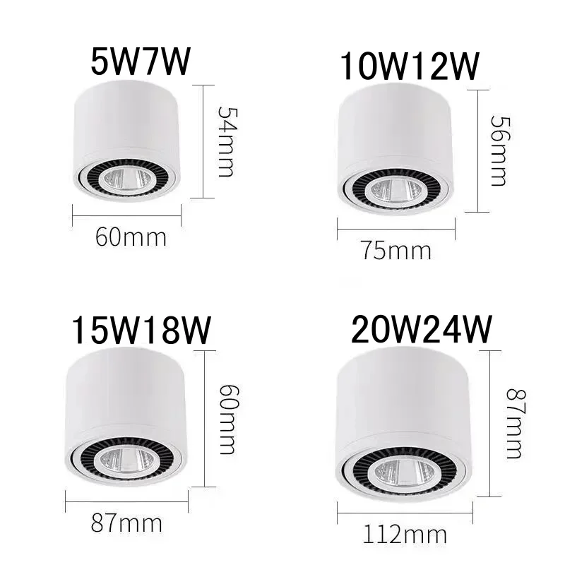LED Downlight LED Surface Mounted Ceiling Spot Light Dimmable 7W10W15W24W 360 Degree Rotatable COB Background Ceiling Lamp For Home