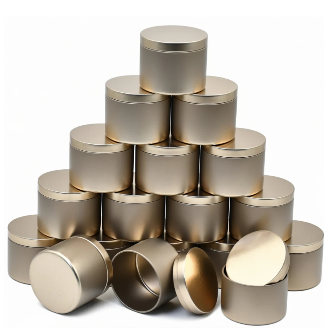 Champagne Golden 4oz/8oz Metal Candle Jars with Lid for DIY Crafts Storage and Holiday Gifts 24pcs