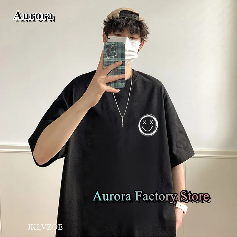 thumbnail image 1 of Nueva camiseta de algodón de verano para hombre, camisetas con estampado de cara sonriente, ropa informal para hombre, ropa de calle de manga corta a la moda, camiseta Y2K, 1 of 4