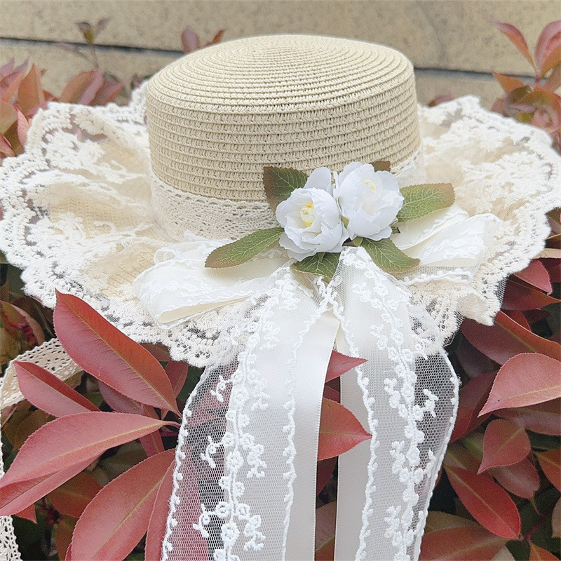 Original design multi-color pastoral style lolita Lolita hat recall straw hat  flower sun visor hat
