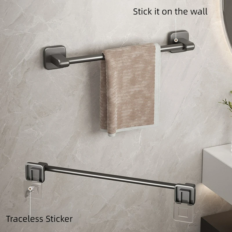Bathroom Towel Rack Towels Holder Hanger Shelf Bar Wall Mounted for Kitchen No Drilling Accessories Organizer