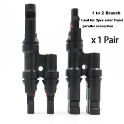 Solar Panel T-Branch Adapter Connector with 4mm² 1000V 30A Cable for Combiner Box, 2-in-1 Out Configuration (2T)