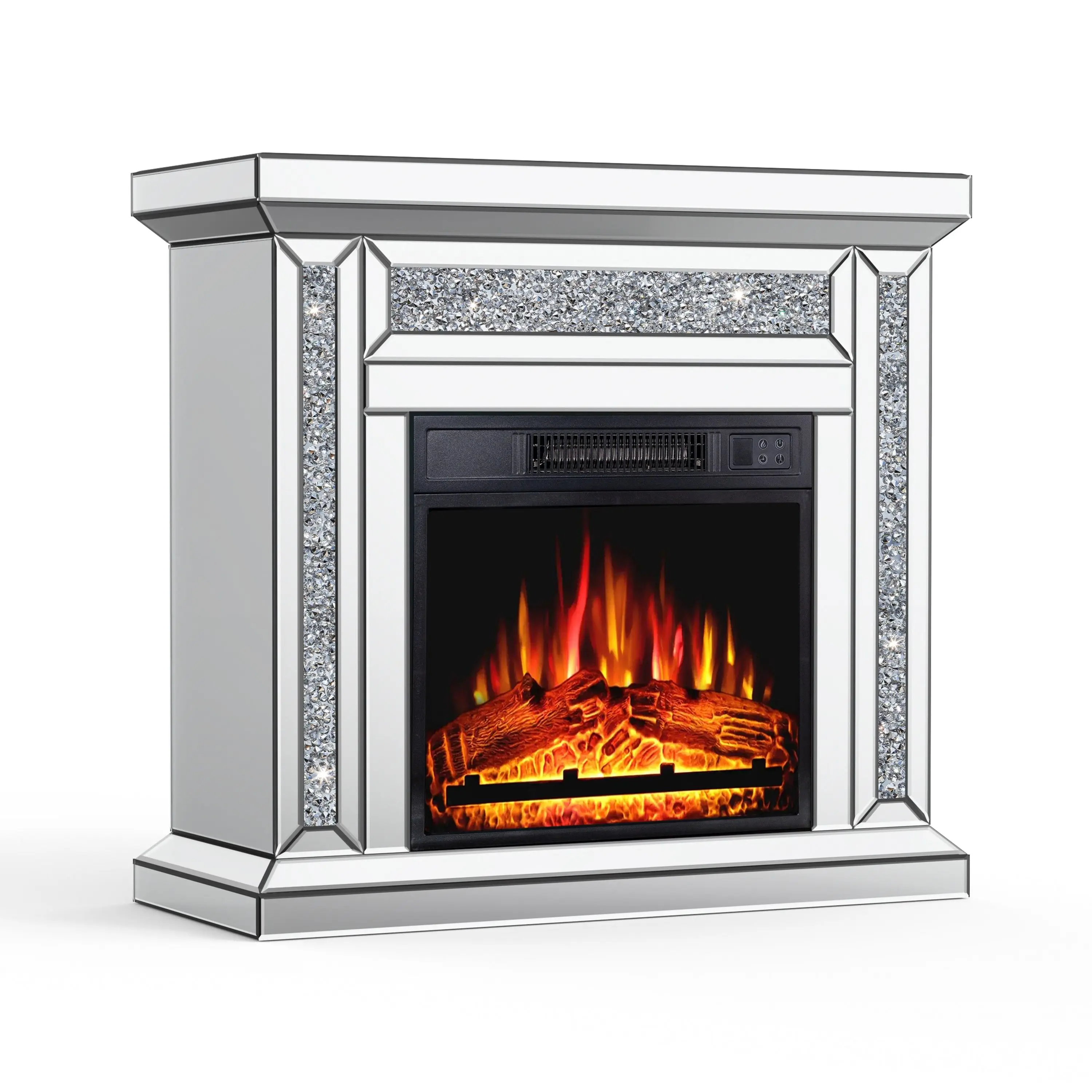 SHYFOY 31.5'' Electric Fireplace with Crushed Diamond Silver Mirror Frame 2