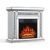 SHYFOY 31.5'' Electric Fireplace with Crushed Diamond Silver Mirror Frame 2