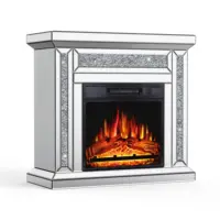 SHYFOY 31.5'' Electric Fireplace with Crushed Diamond Silver Mirror Frame 2