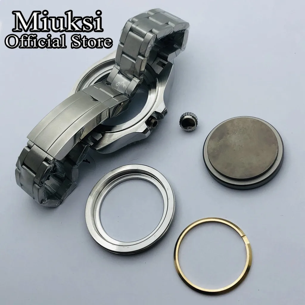 Miuksi 44mm Silver Watch Case with Sapphire Glass - Premium Movement Compatible