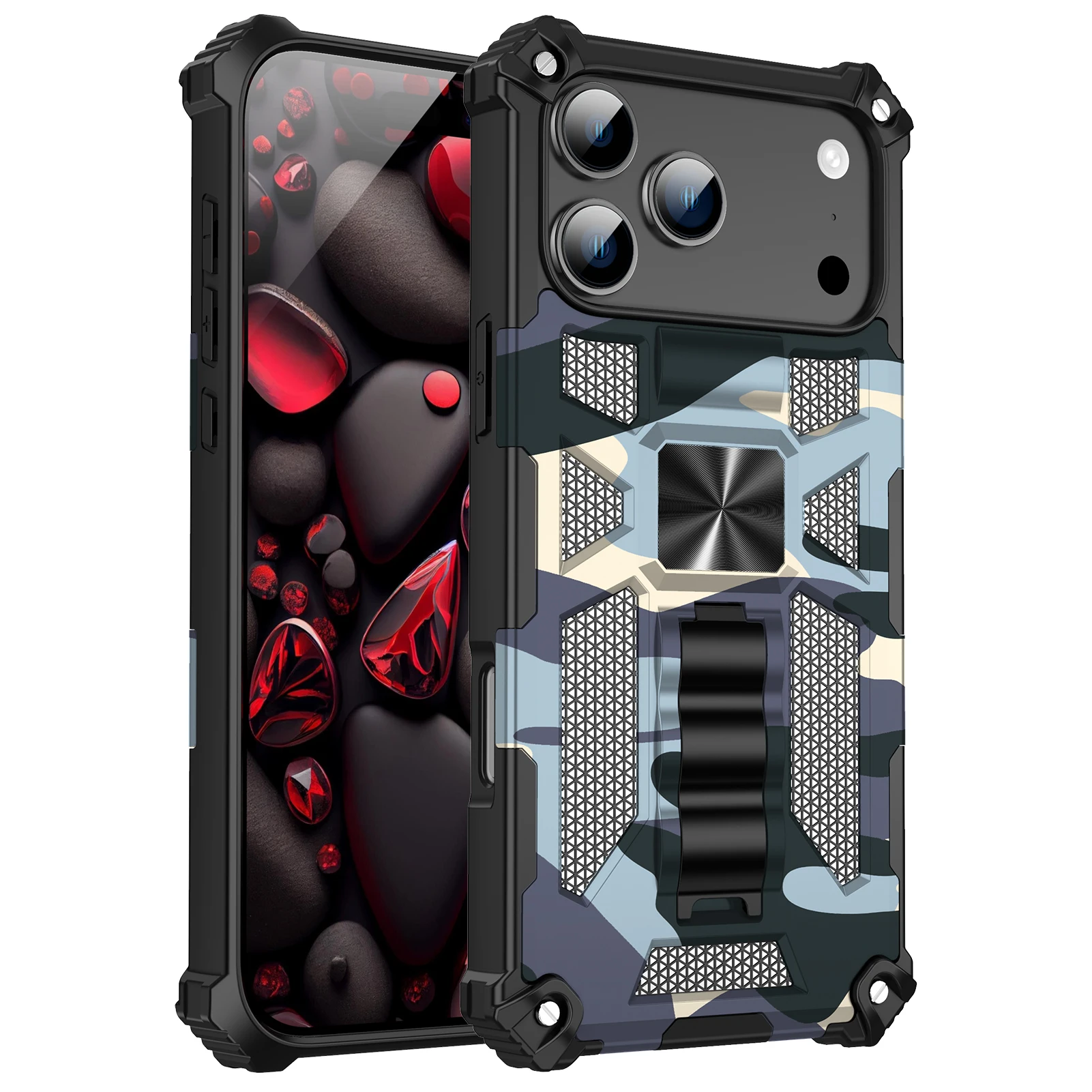 Military Camouflage Armor TPU Case with Built-in Kickstand and Magnetic Cover