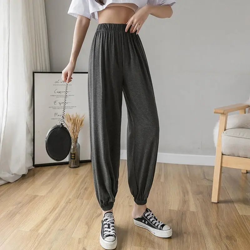 High Waist Office Ladies Tight-fitting High-stretch All-match Gray Casual Wide-leg Lantern Cropped Trousers Fashion Harem Pants melody burgundy faux leather pants winter women straight leg tight pants street wear high fashion ladies trousers