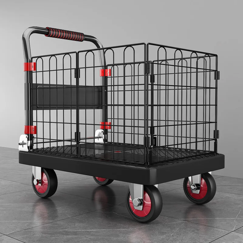 Fence flatbed cart folding silent trolley household pull trolley handling four-wheeled small trailer small pull truck folding shopping cart