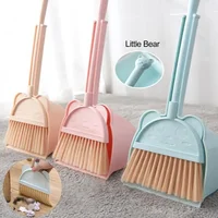 1 Set Mini Children Broom Dustpan Cartoon Flexible Bristles Kids Pretend Play Toddlers Indoor Outdoor Floor Sweeping Tool Kit 1