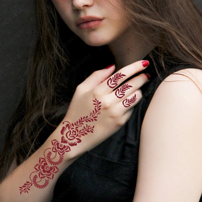 Henna Tattoo Stencils Henna Tattoo Stencils Reusable Painting Stencil for Hand Body Art Flower Temporary Tattoo Template Sleeve Wedding Bride Beauty