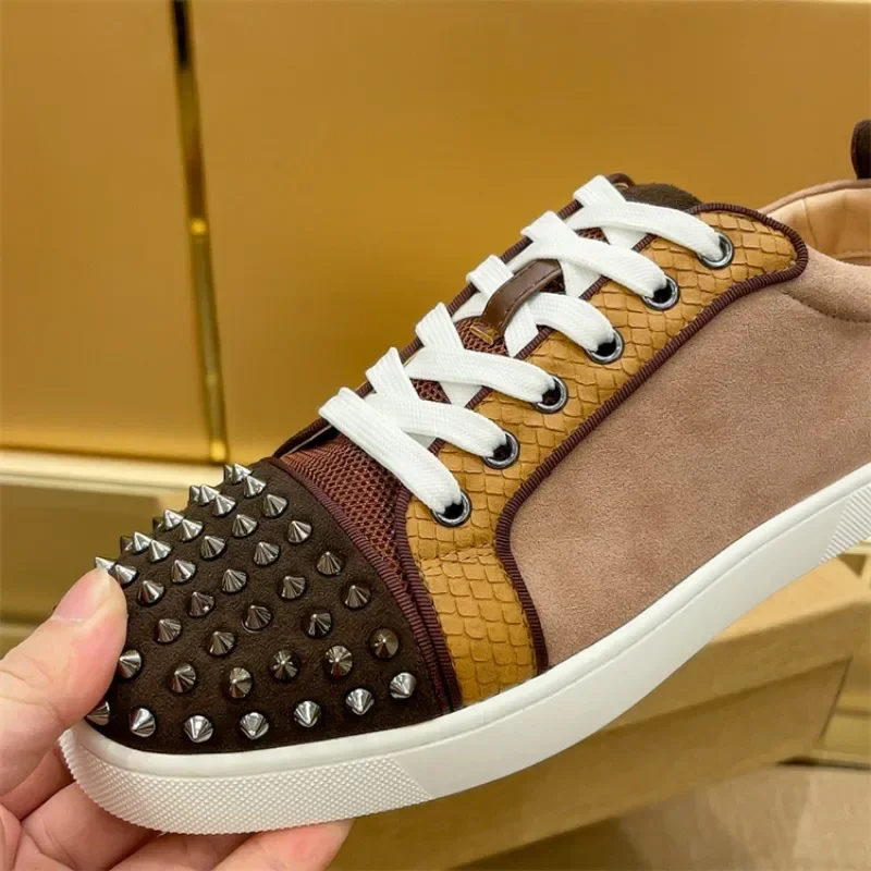 Luxury Shoes, Red Bottom Shoes, Men's Shoes, Rivets, Low-top Leather, All-match Casual Sneakers