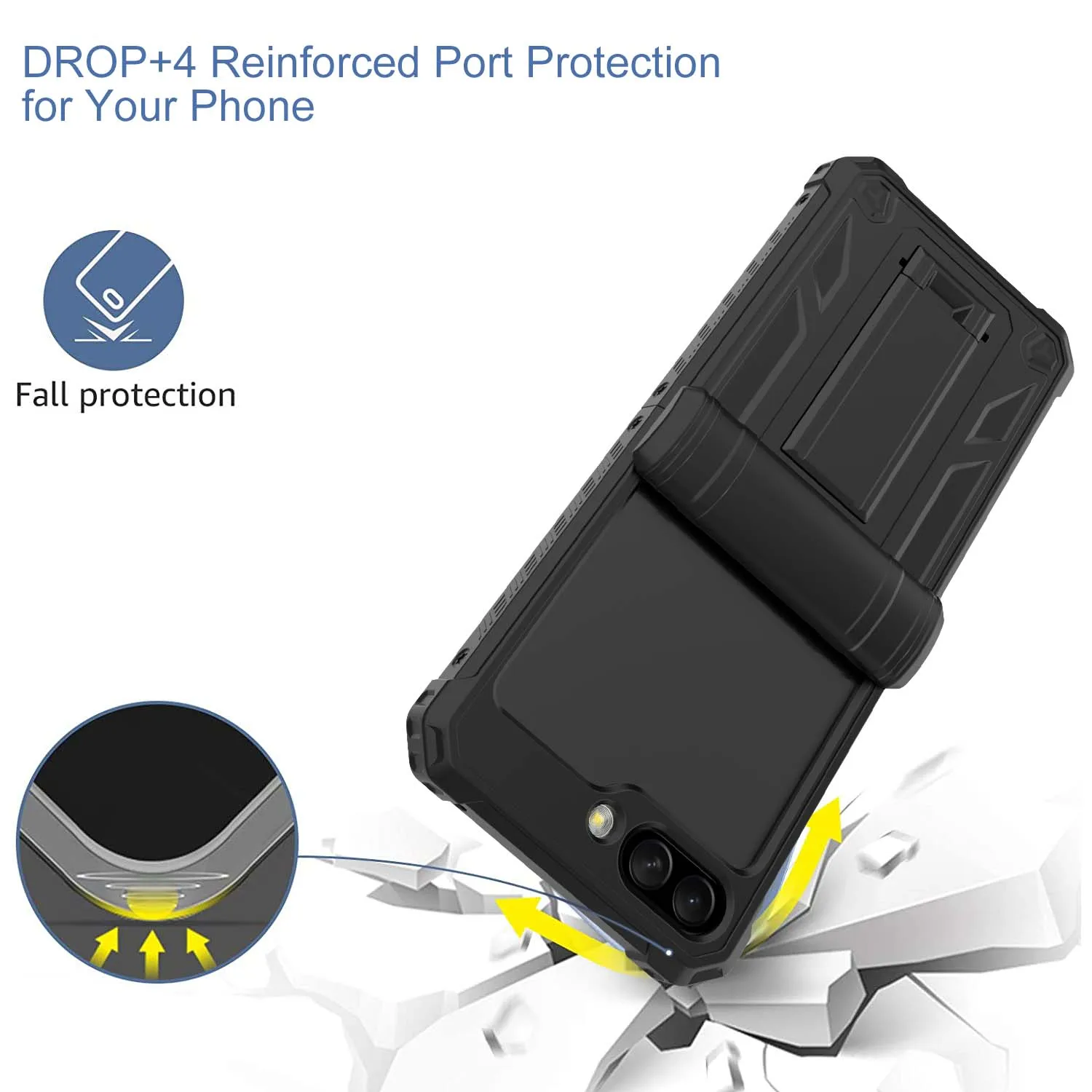 For Samsung Galaxy Z Flip 5 Case With Glass Screen Protector, Shockproof Heavy Duty Kickstand Cover, 360° Revolve Belt Clip