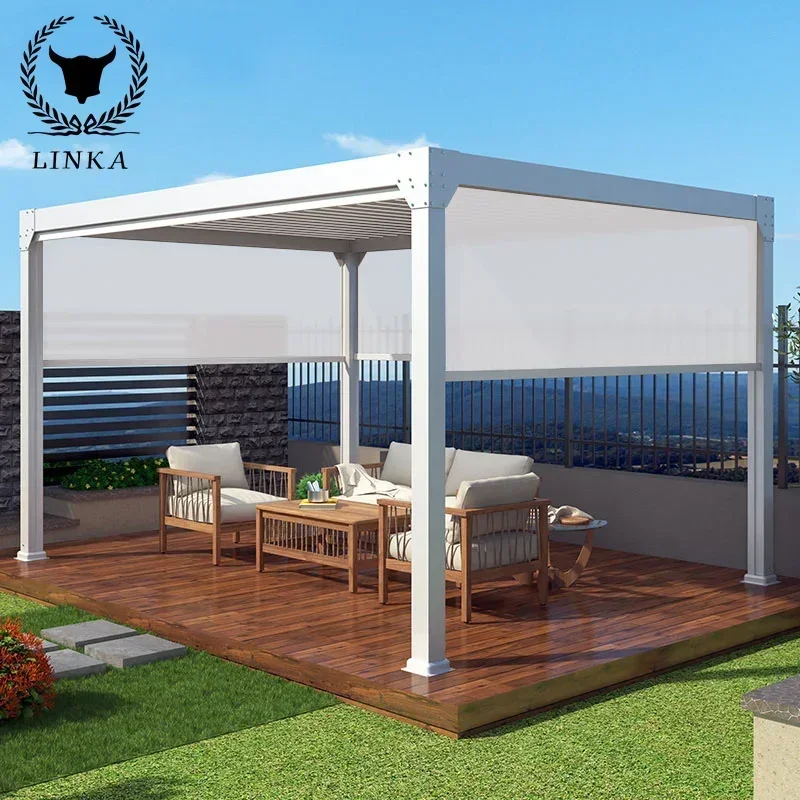 

Custom size6.5m 3m Outdoor courtyard sunshade garden terrace European aluminum alloy pavilion electric pavilion