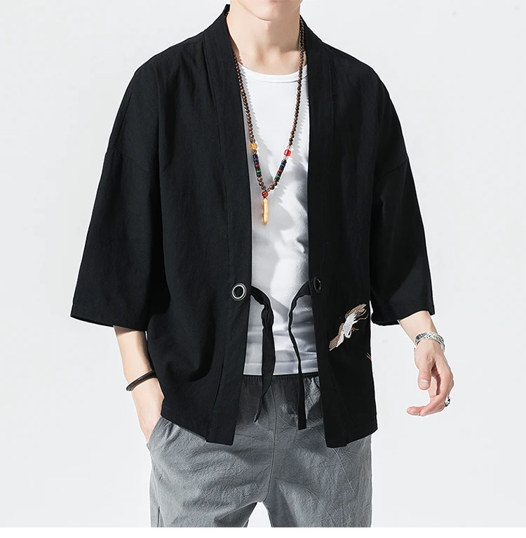 Baumwolle Leinen Strickjacke Haori Kimono Harajuku japanischen Stil plus Größe Männer Samurai Kostüm Yukata Tradition asiatische Kleidung – Detail 22