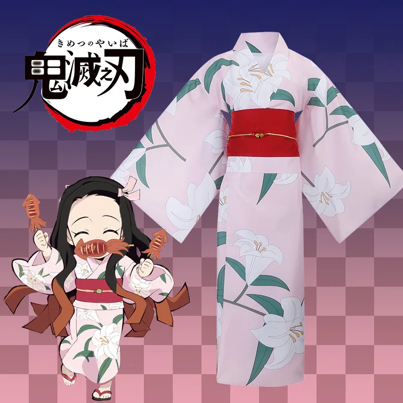 

Cosplay Adults Kimono Set Demon Slayer Kimetsu No Yaiba Kamado Nezuko Japanese Kimono Costume Women Costume Halloween Cute