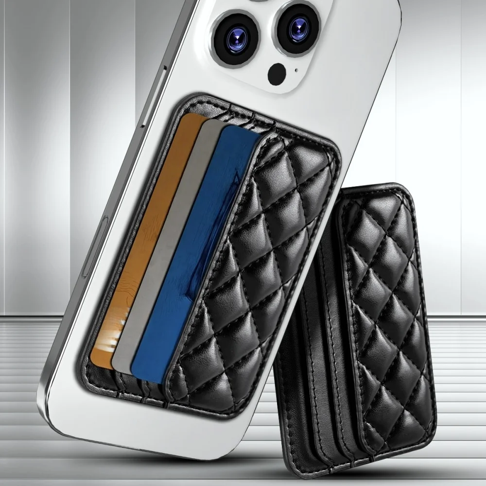 Grid Lined Magnetic Leather Wallet Case with Card Holder and Magnetic Closure