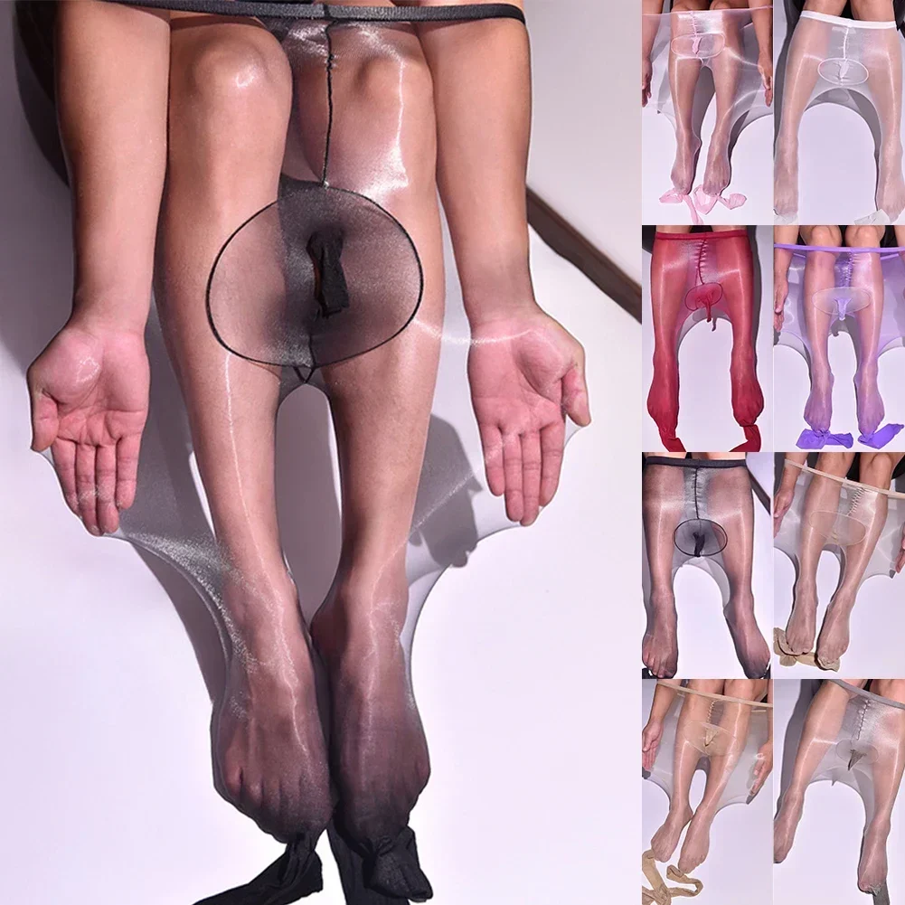 Sexy Men's Sheer Oil Shiny Transparent Glossy Pantyhose Stockings Utral-Thin Tights Sheath Panty Hose Man Underwear Men Stockings Mens Pantyhose